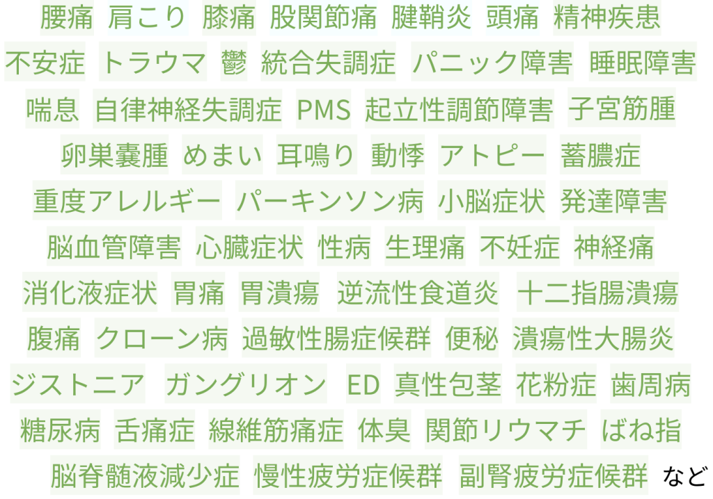 対応できる症状一覧のテキスト表示